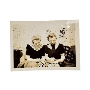 Vtg Pretty Young Women Sewing Original Monochrome Photography Found Snapshot